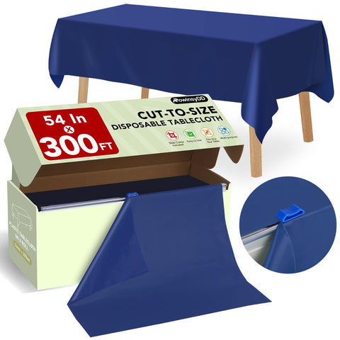 RowinsyDD 54-inch blue table cover roll unrolled to protect surfaces during meals