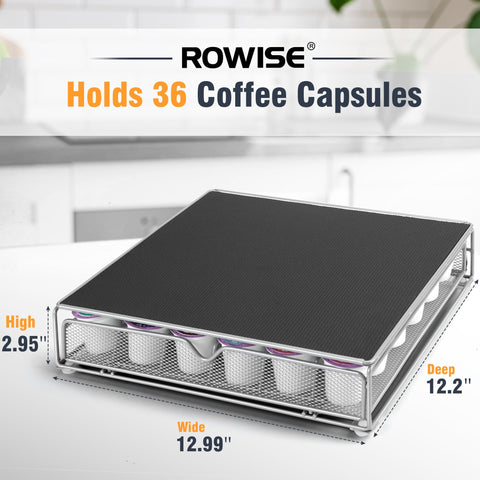 ROWISE coffee pod drawer opened to reveal easy pod access