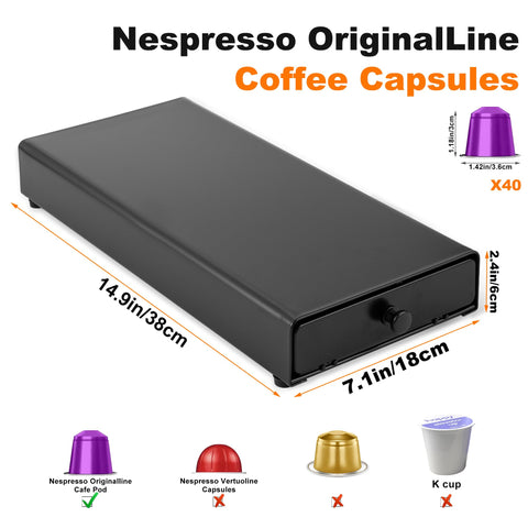 Rowise easy-open drawer enables quick access to capsules.