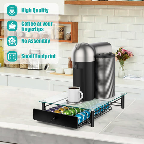 ROWISE 40-capacity pod drawer designed for Nespresso capsules on a clear top