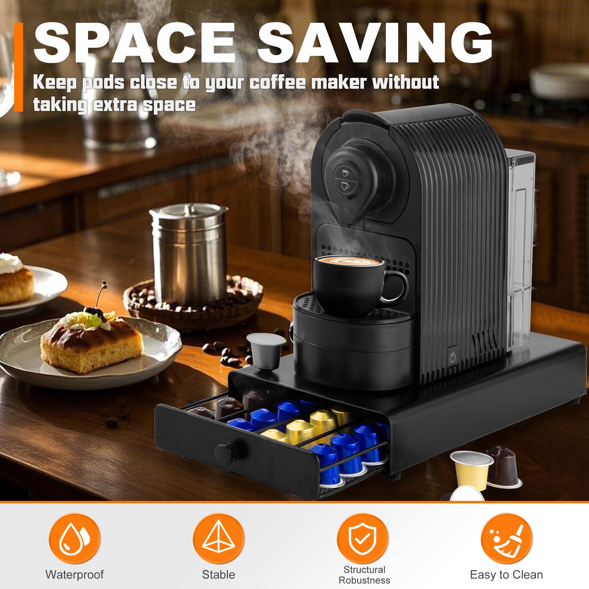 Rowise space-saving design frees valuable counter space.