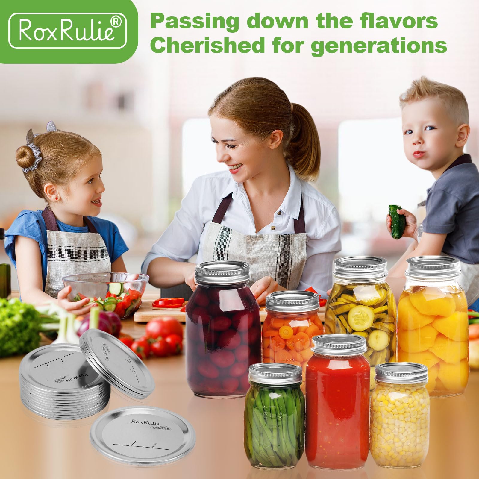 RoxRulie rust-resistant lid displayed in a pantry setting.