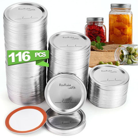 RoxRulie wide-mouth lids 87mm fitted to Ball and Kerr jars for a tight seal.