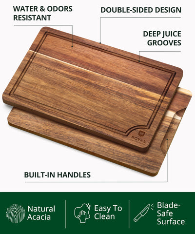 Royal Craft Wood Acacia cutting board medium supports efficient veg prep and effortless serving.