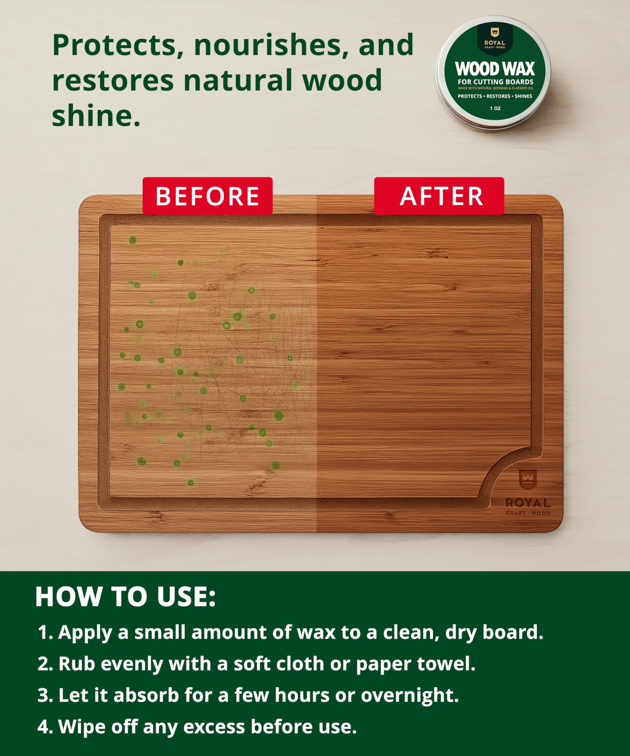 ROYAL CRAFT WOOD surface is knife-friendly, helping preserve blades.
