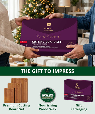 ROYAL CRAFT WOOD large bamboo board displayed for family prep and presentation.