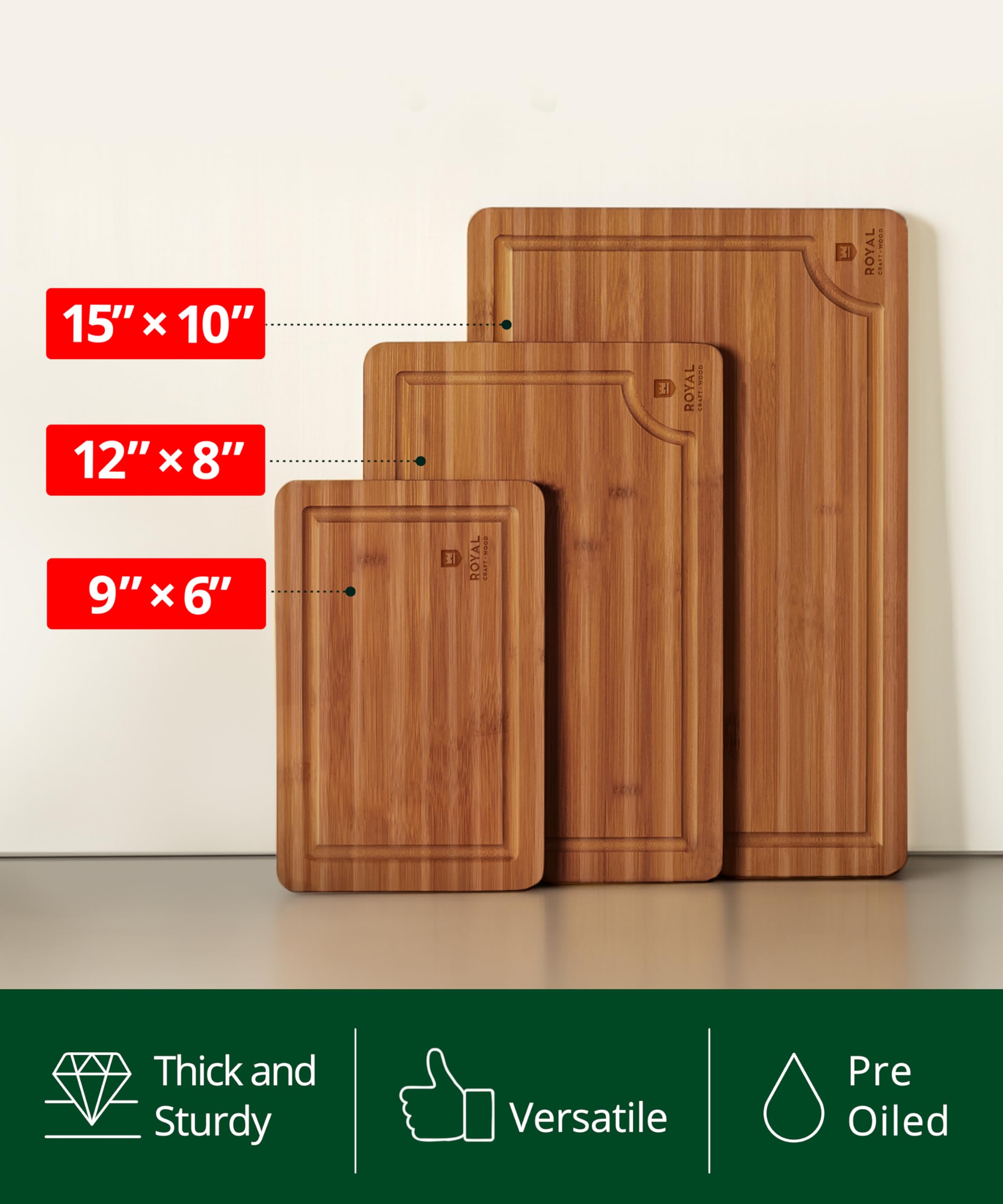 ROYAL CRAFT WOOD mid-sized bamboo board ideal for chopping and cheese boards.