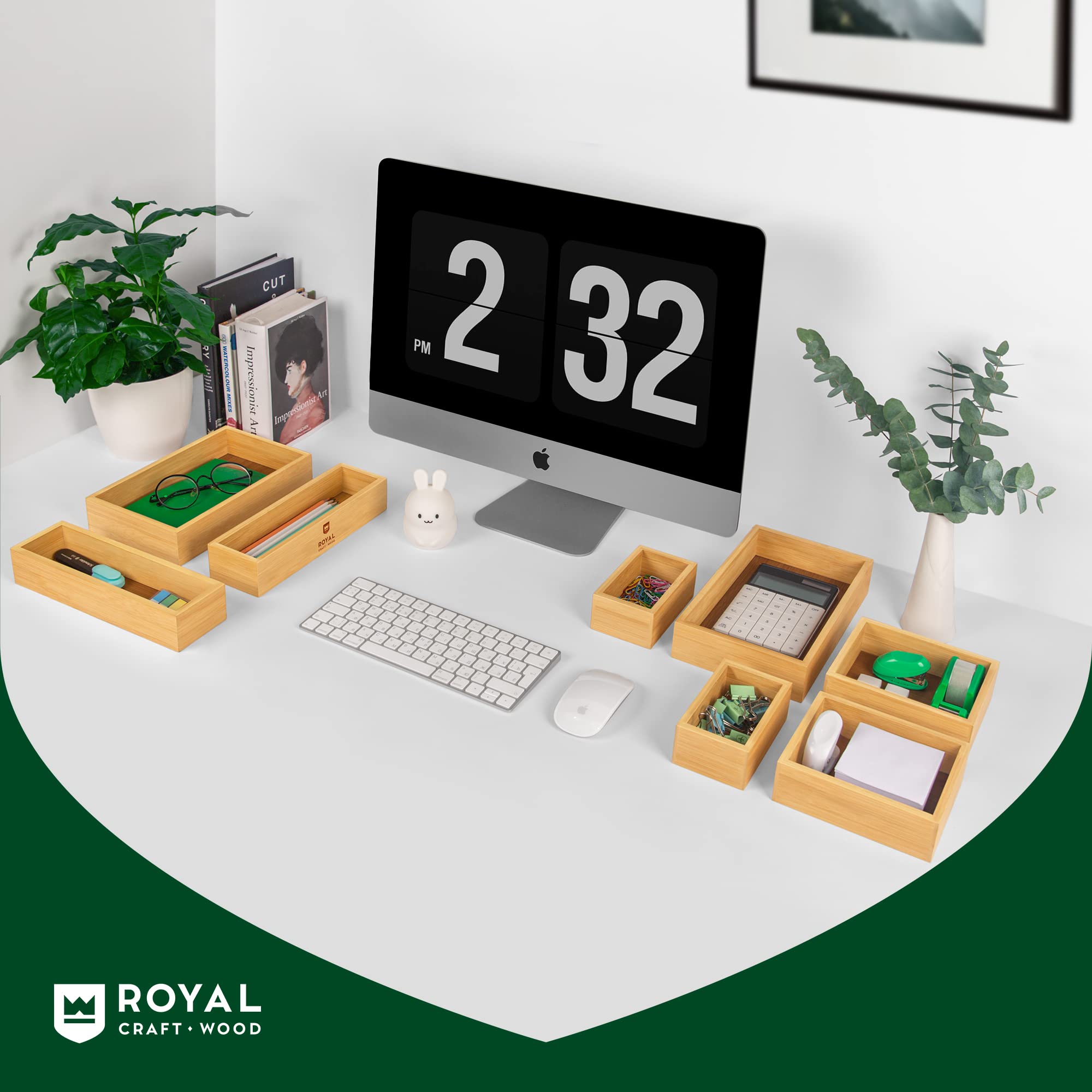 Royal Craft Wood natural bamboo storage boxes add minimalist eco-friendly organization to any space.