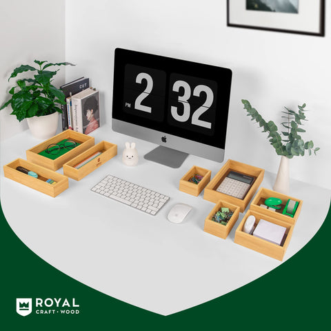 Royal Craft Wood natural bamboo storage boxes add minimalist eco-friendly organization to any space.