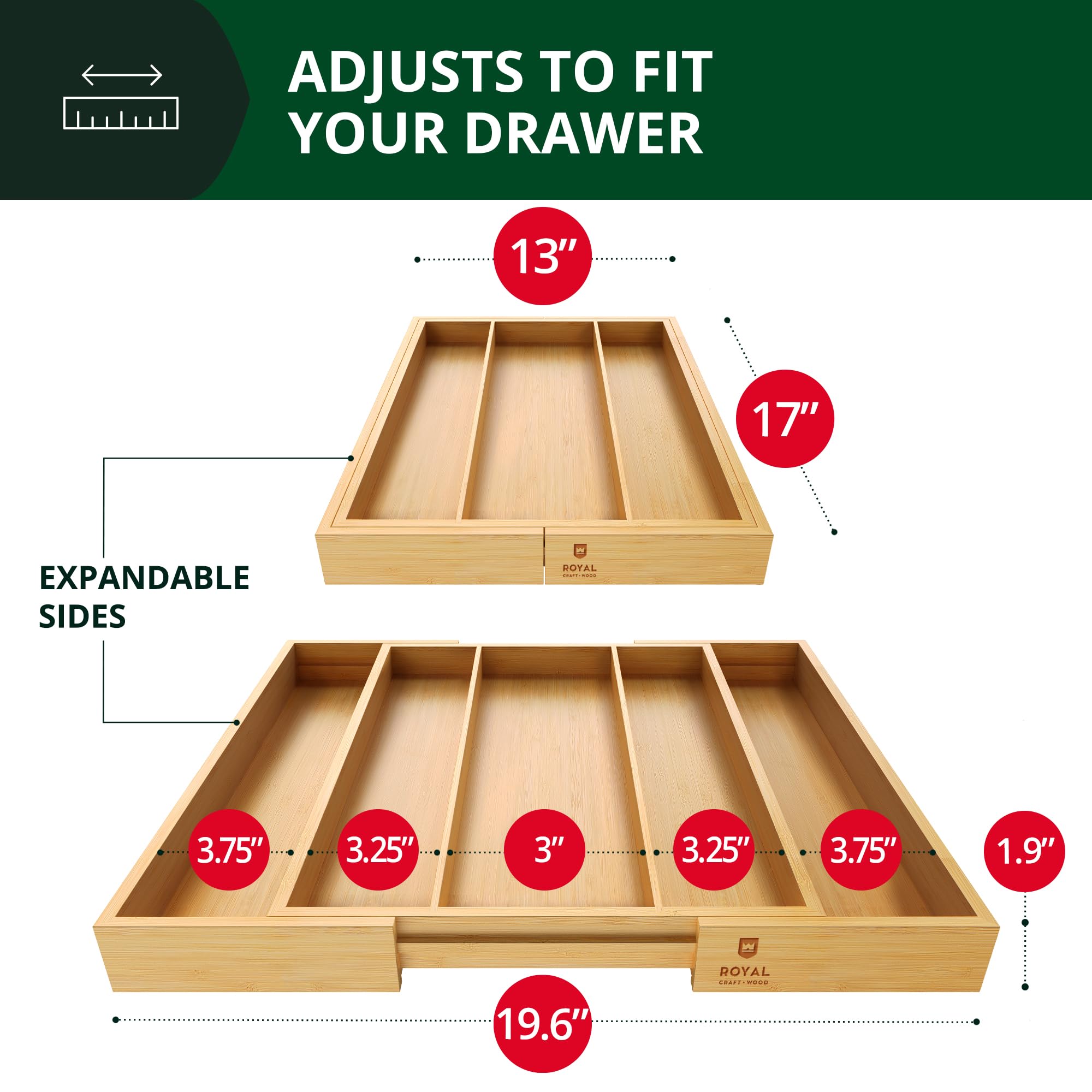 ROYAL CRAFT WOOD bamboo drawer dividers adjustable for versatile kitchen storage