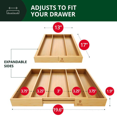 ROYAL CRAFT WOOD bamboo drawer dividers adjustable for versatile kitchen storage