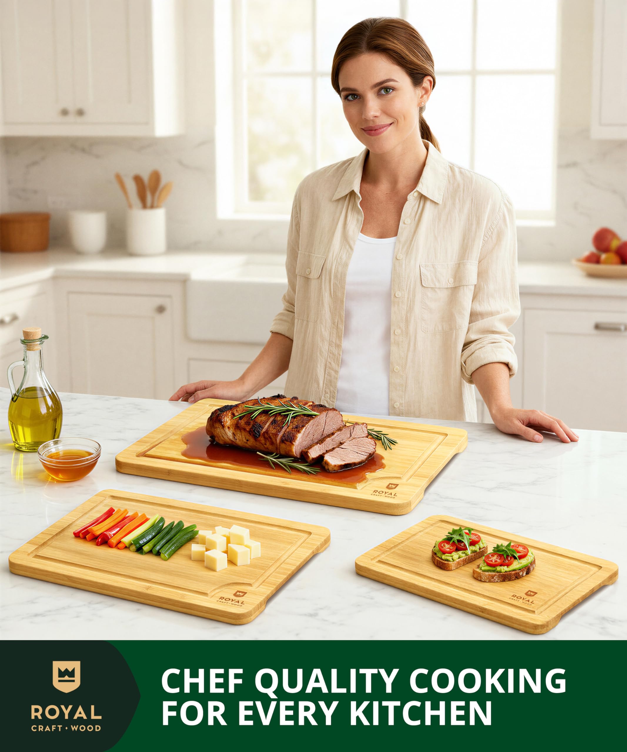 ROYAL CRAFT WOOD bamboo finish board with knife-friendly surface