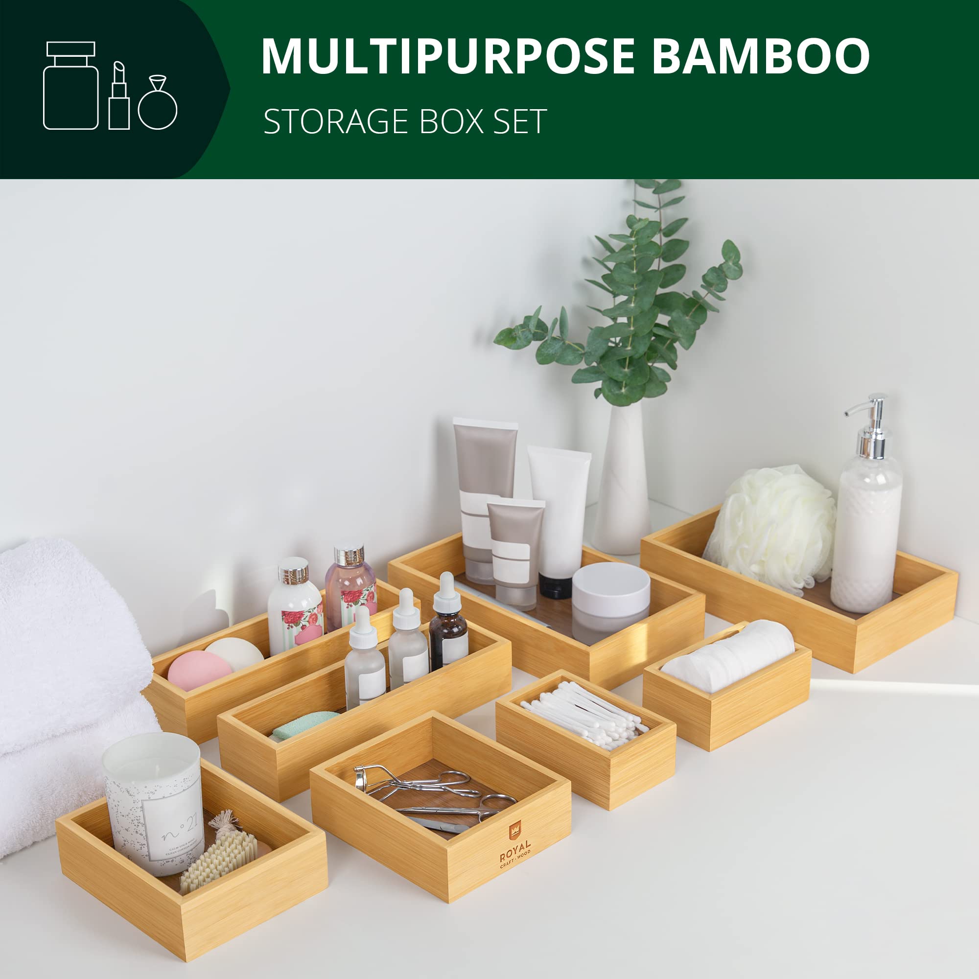 Royal Craft Wood bamboo kitchen drawer organizers simplify small item sorting and accessibility.