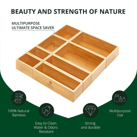 Royal Craft Wood bamboo makeup and bathroom storage trays declutter vanity surfaces.