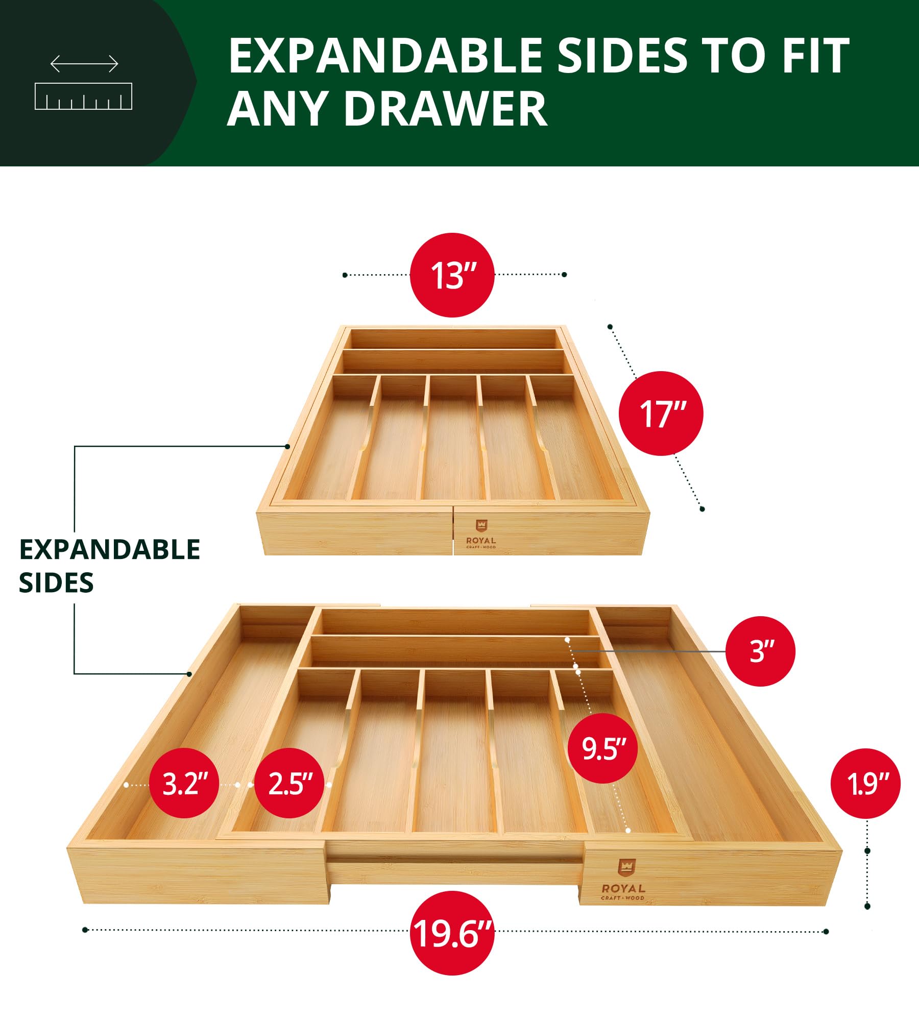 ROYAL CRAFT WOOD bamboo silverware tray slot 9 makes utensil access quick and tidy.