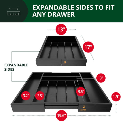 ROYAL CRAFT WOOD black silverware tray with grooved dividers organizes utensils efficiently