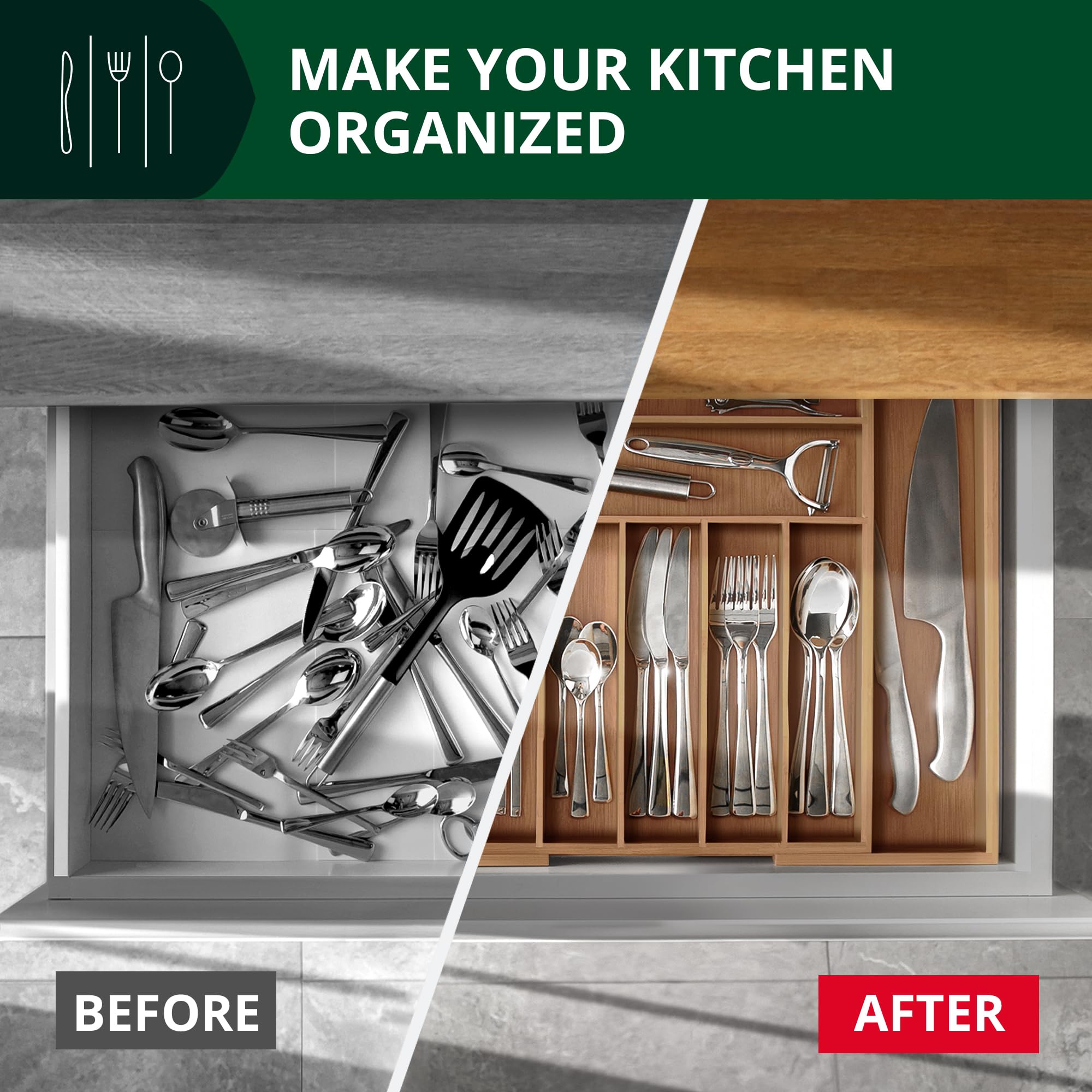 Clutter-free storage with Royal Craft Wood bamboo tray for quick cleanup