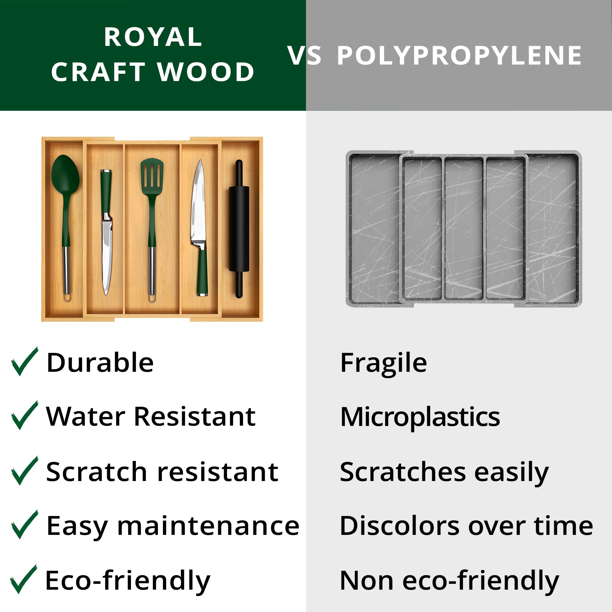 ROYAL CRAFT WOOD compact drawer tray fits standard drawers neatly