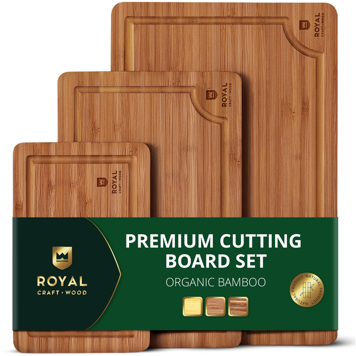 ROYAL CRAFT WOOD bamboo cutting board 15x10 with juice groove for mess-free prep.