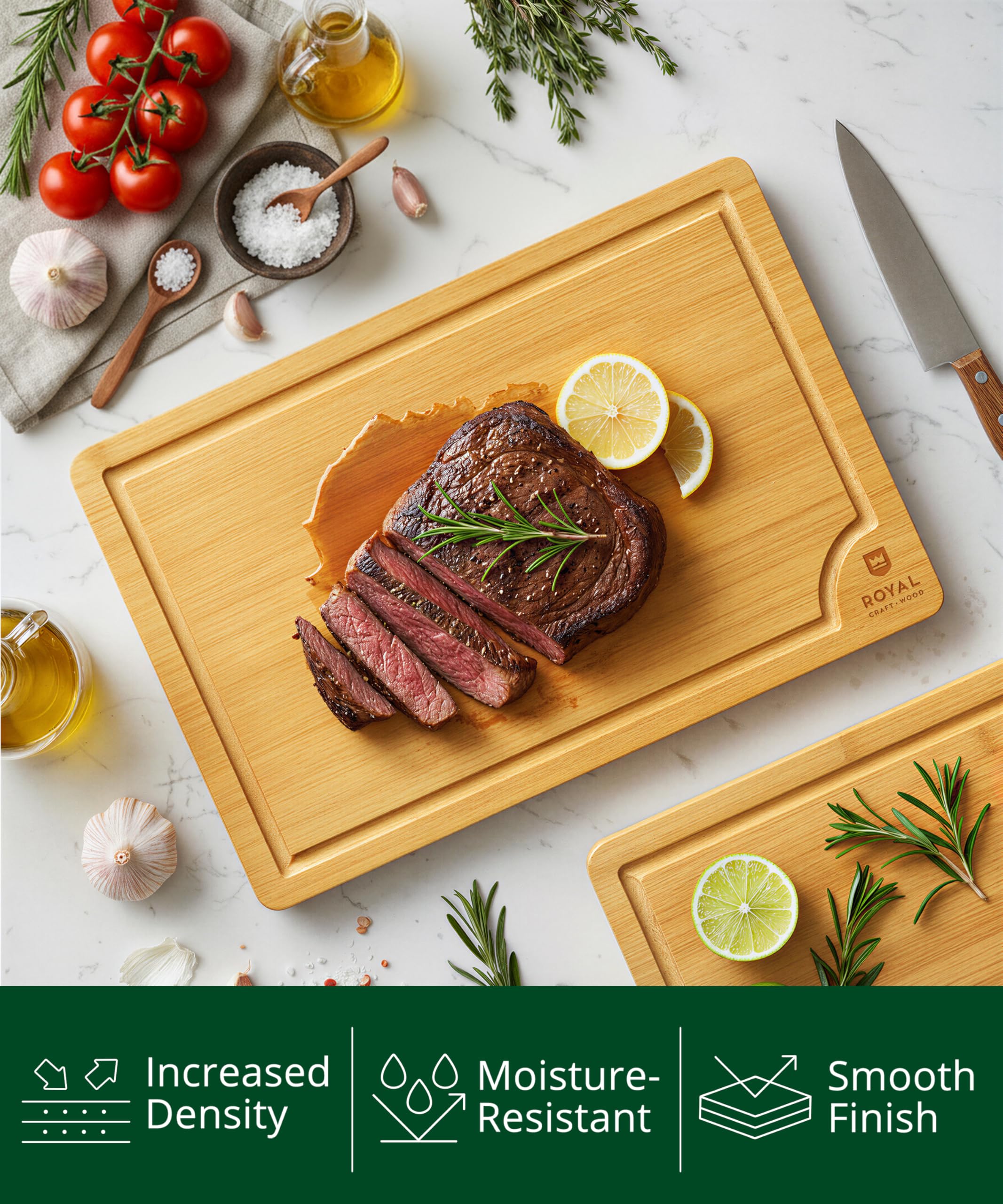 Royal Craft Wood board with side handles for easy transfer