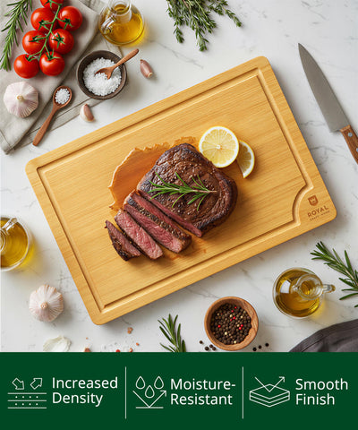 ROYAL CRAFT WOOD board with side handles for effortless carrying and serving.
