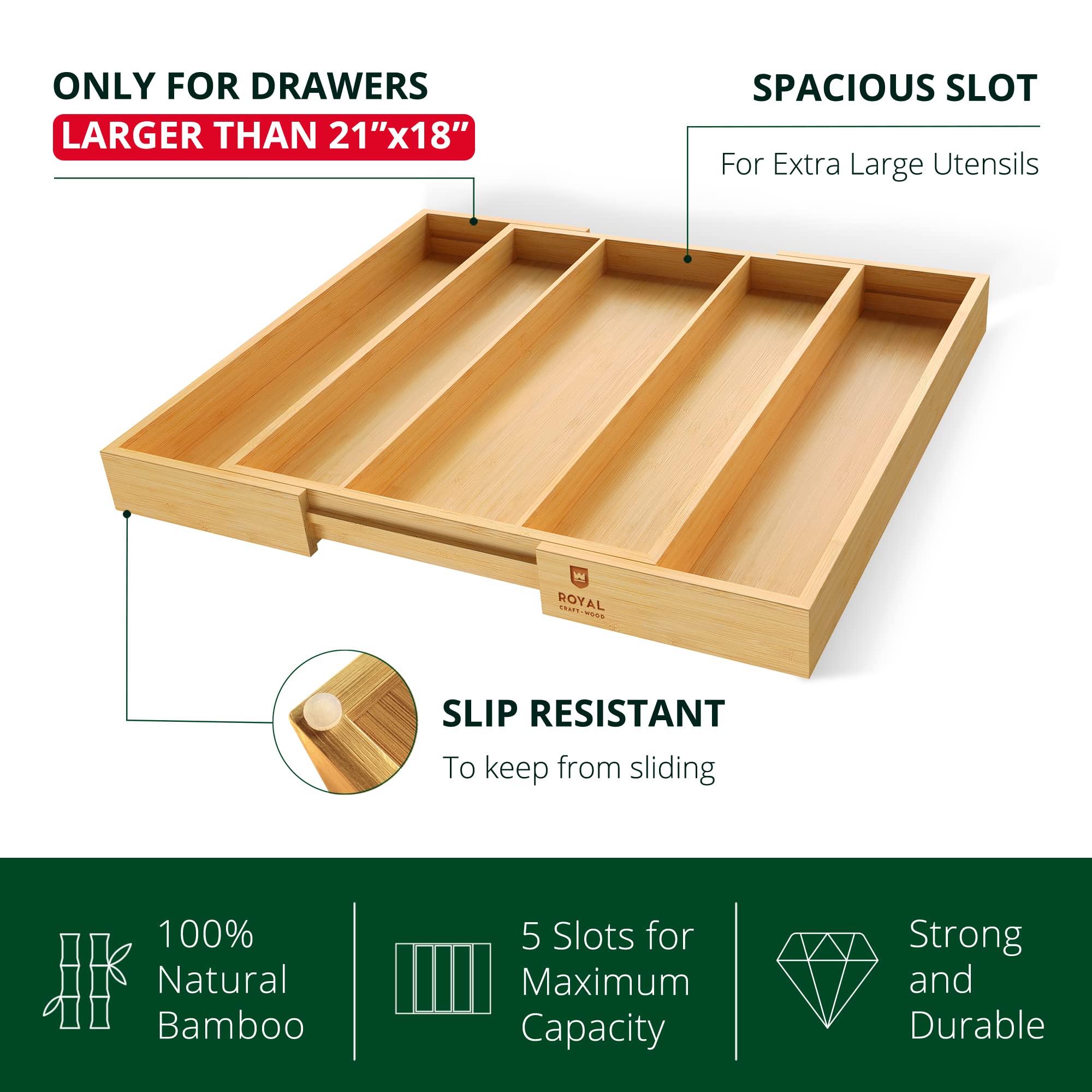 ROYAL CRAFT WOOD deluxe silverware tray supports easy access to utensils