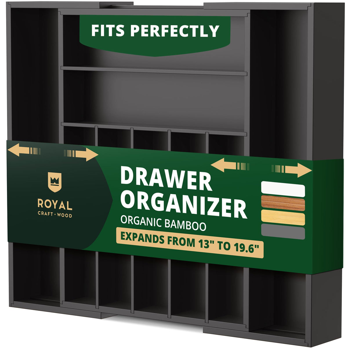 ROYAL CRAFT WOOD bamboo drawer organizer 9-slot in-drawer layout keeps silverware neatly aligned