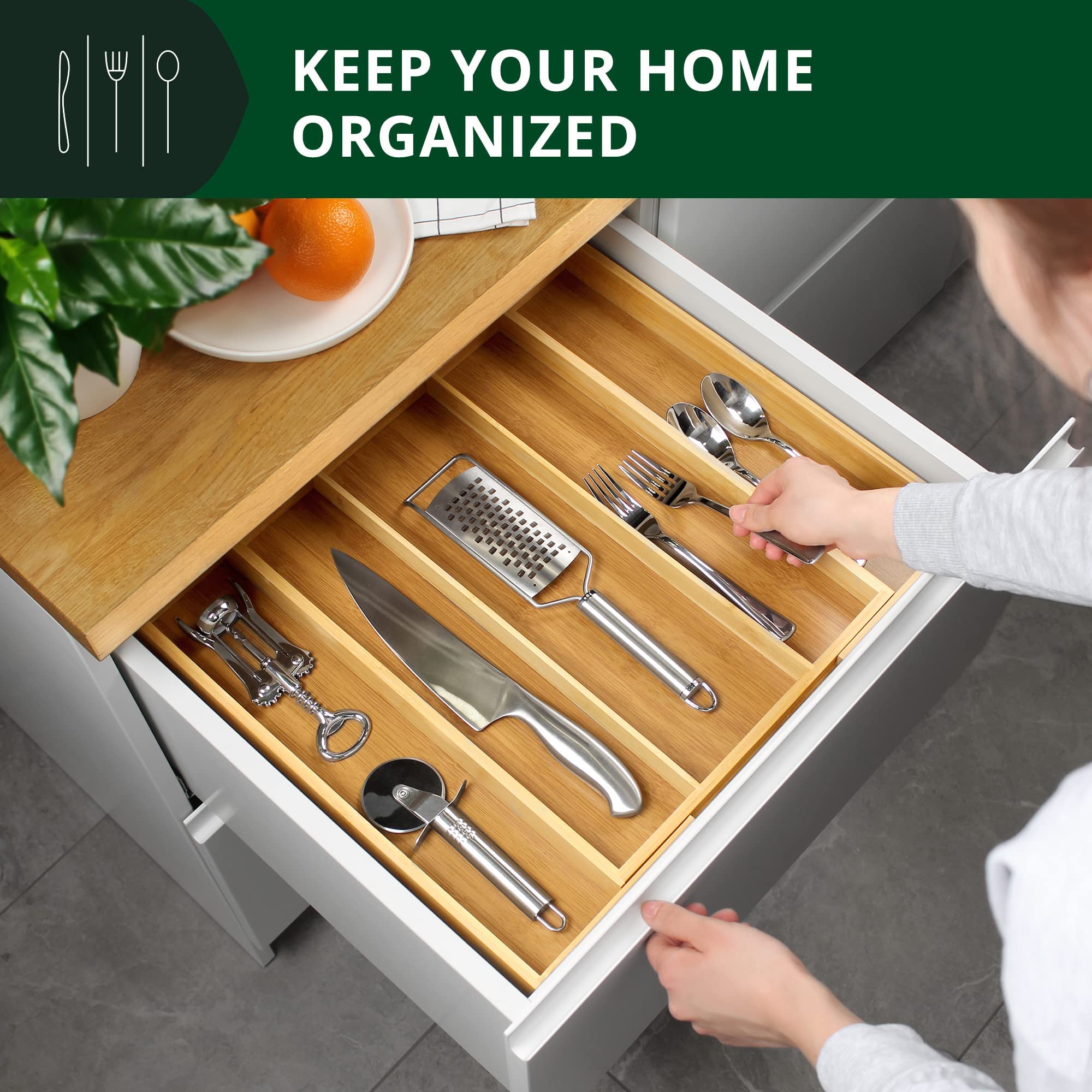 ROYAL CRAFT WOOD drawer organizer closeup shows durable bamboo material