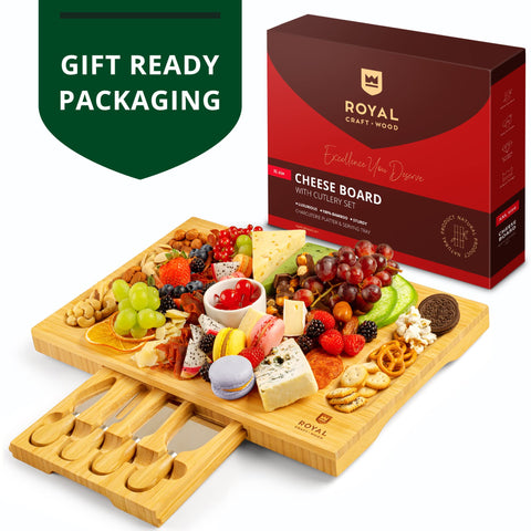 ROYAL CRAFT WOOD dual grooved compartments perfect for cheeses, meats, and fruits.