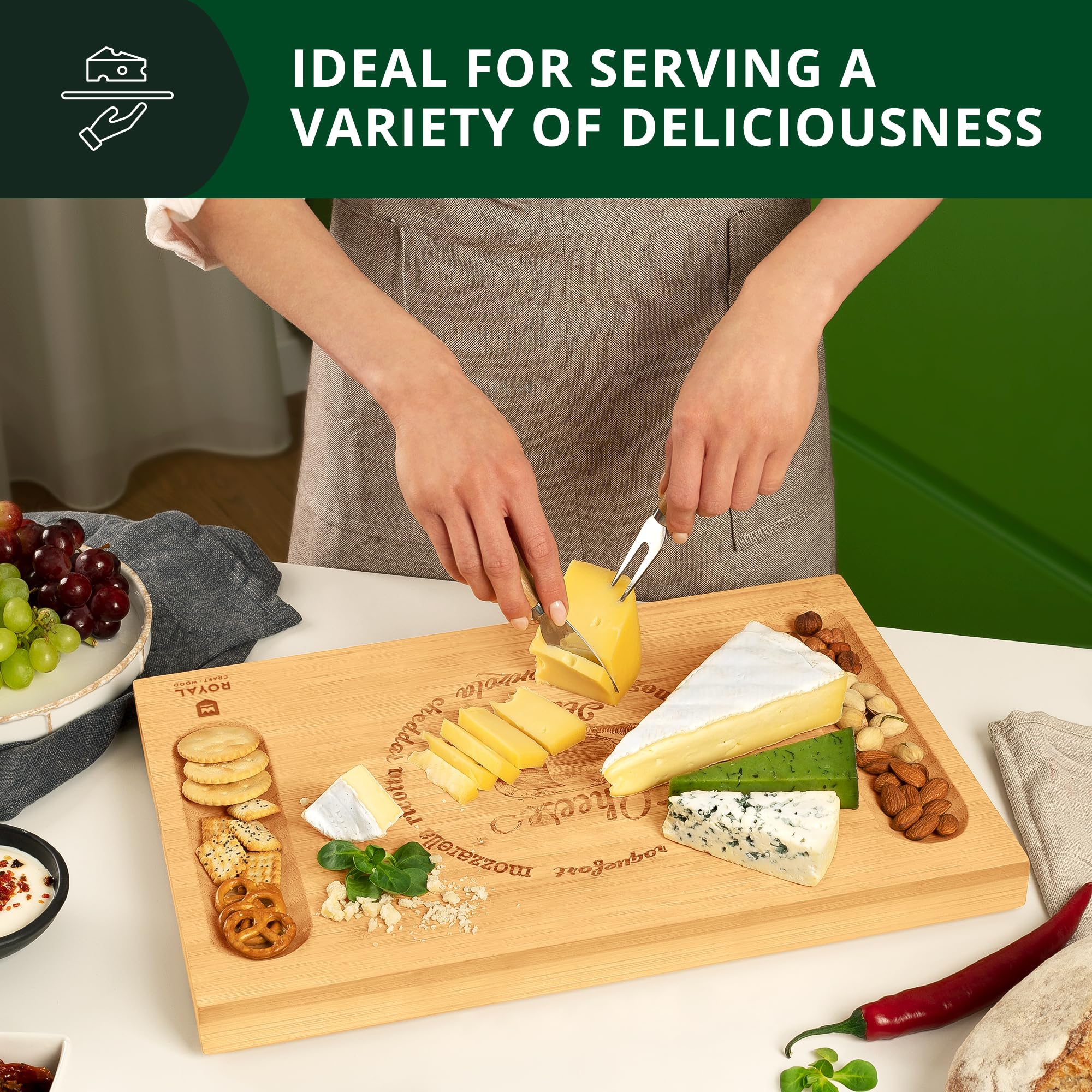 ROYAL CRAFT WOOD ergonomic side handles simplify carrying to the table.