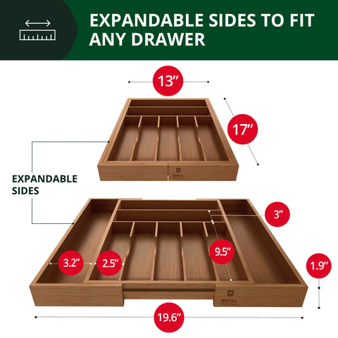 Expandable bamboo divider system by Royal Craft Wood for versatile drawer fitting