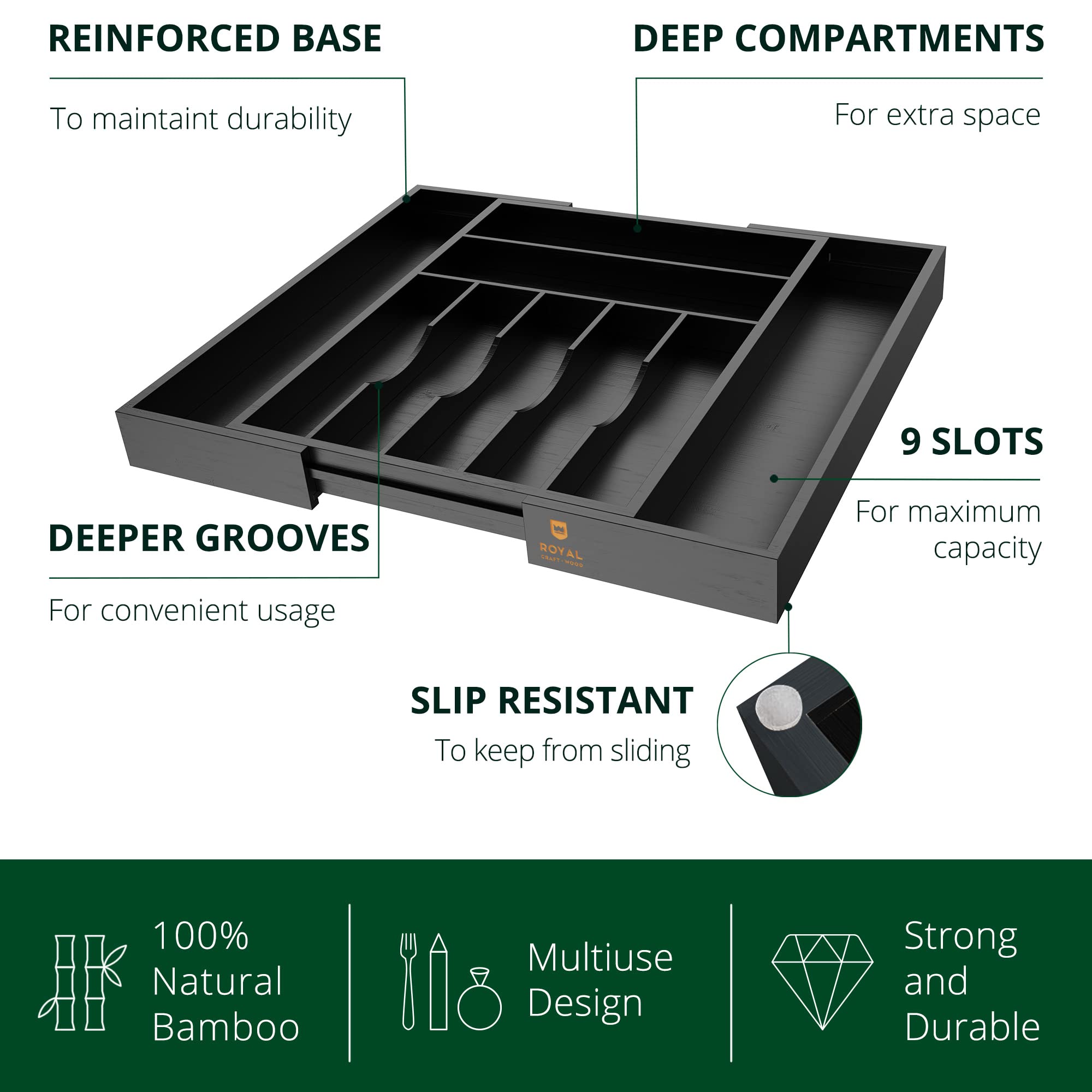 ROYAL CRAFT WOOD expandable drawer organizer fits various drawers for flexible kitchen setup