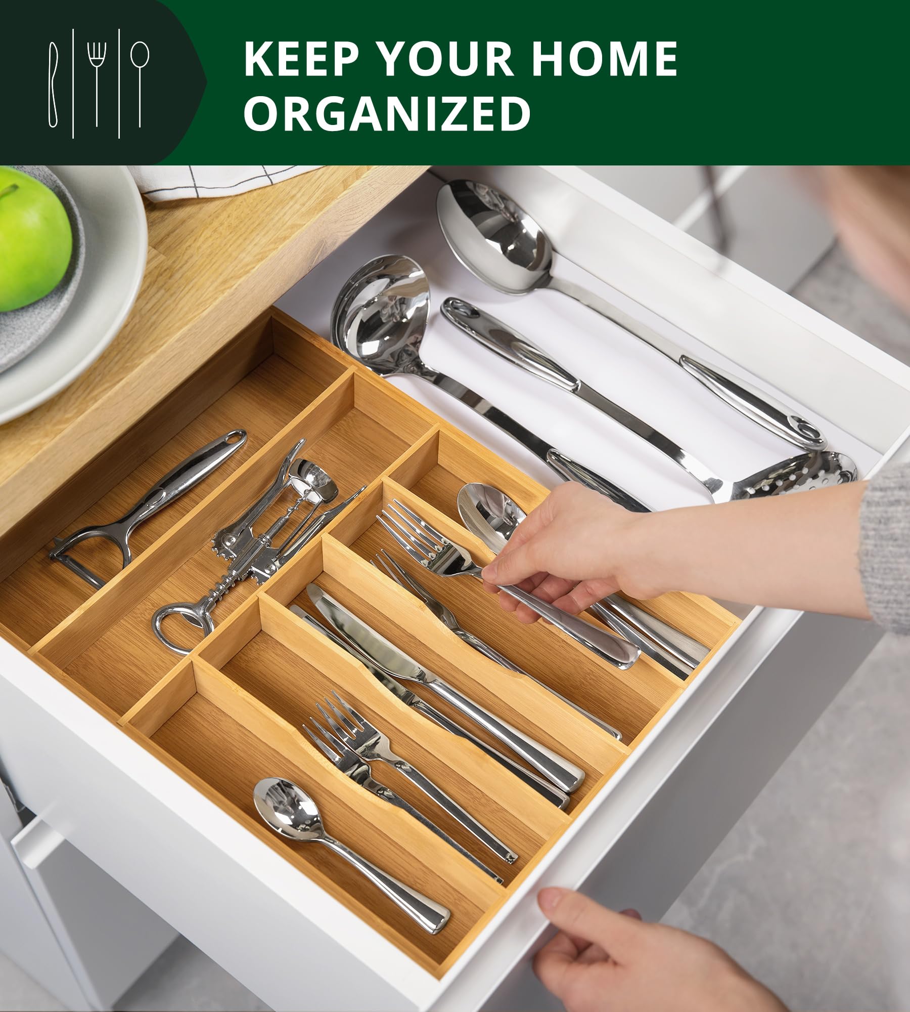 ROYAL CRAFT WOOD grooved-divider tray maximizes drawer space for easy access