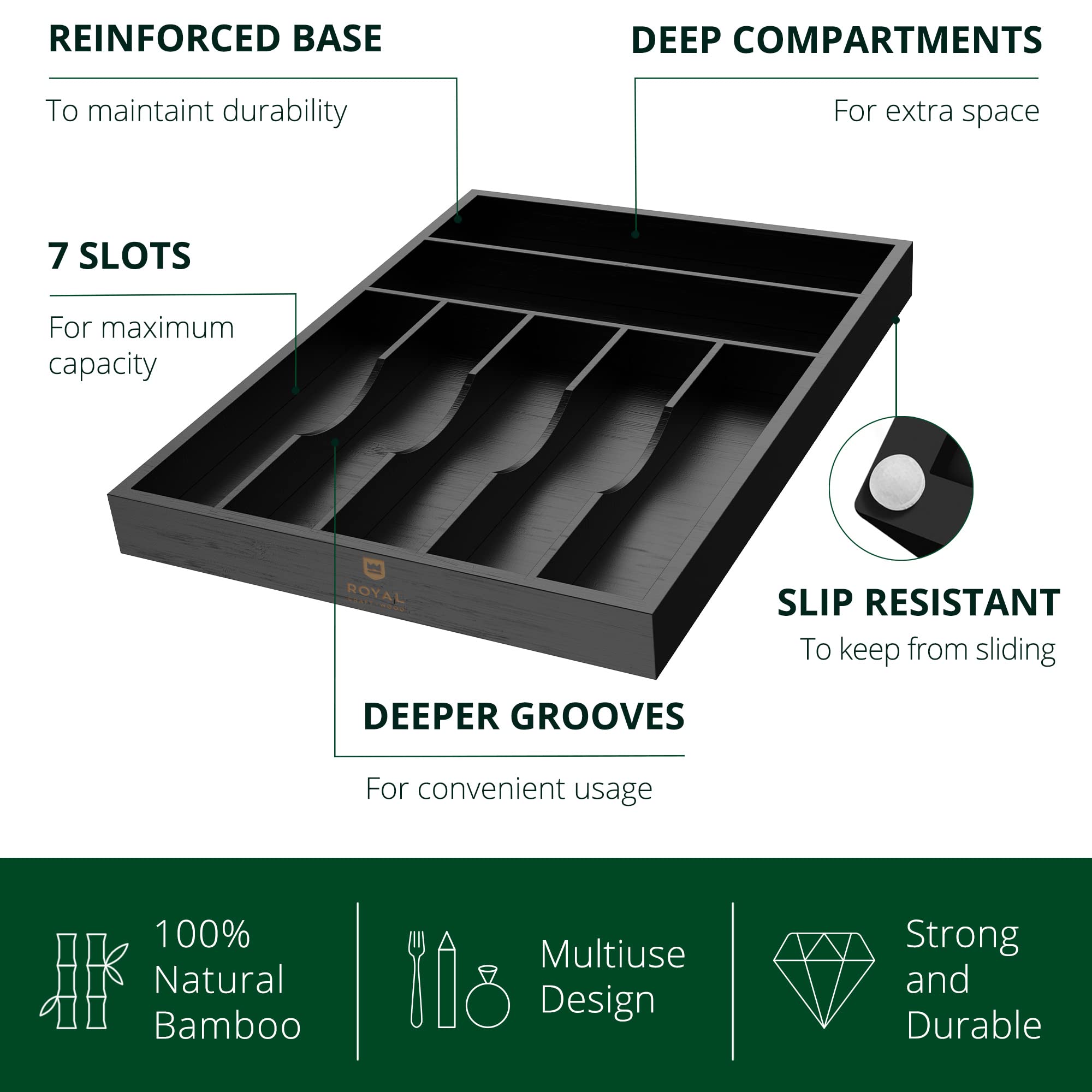Royal Craft Wood grooved dividers detail highlights customizable compartments for easy storage
