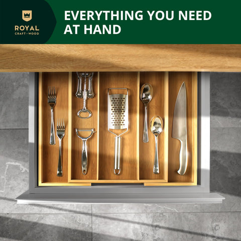 ROYAL CRAFT WOOD kitchen drawer organizer 5-slot for organized flatware