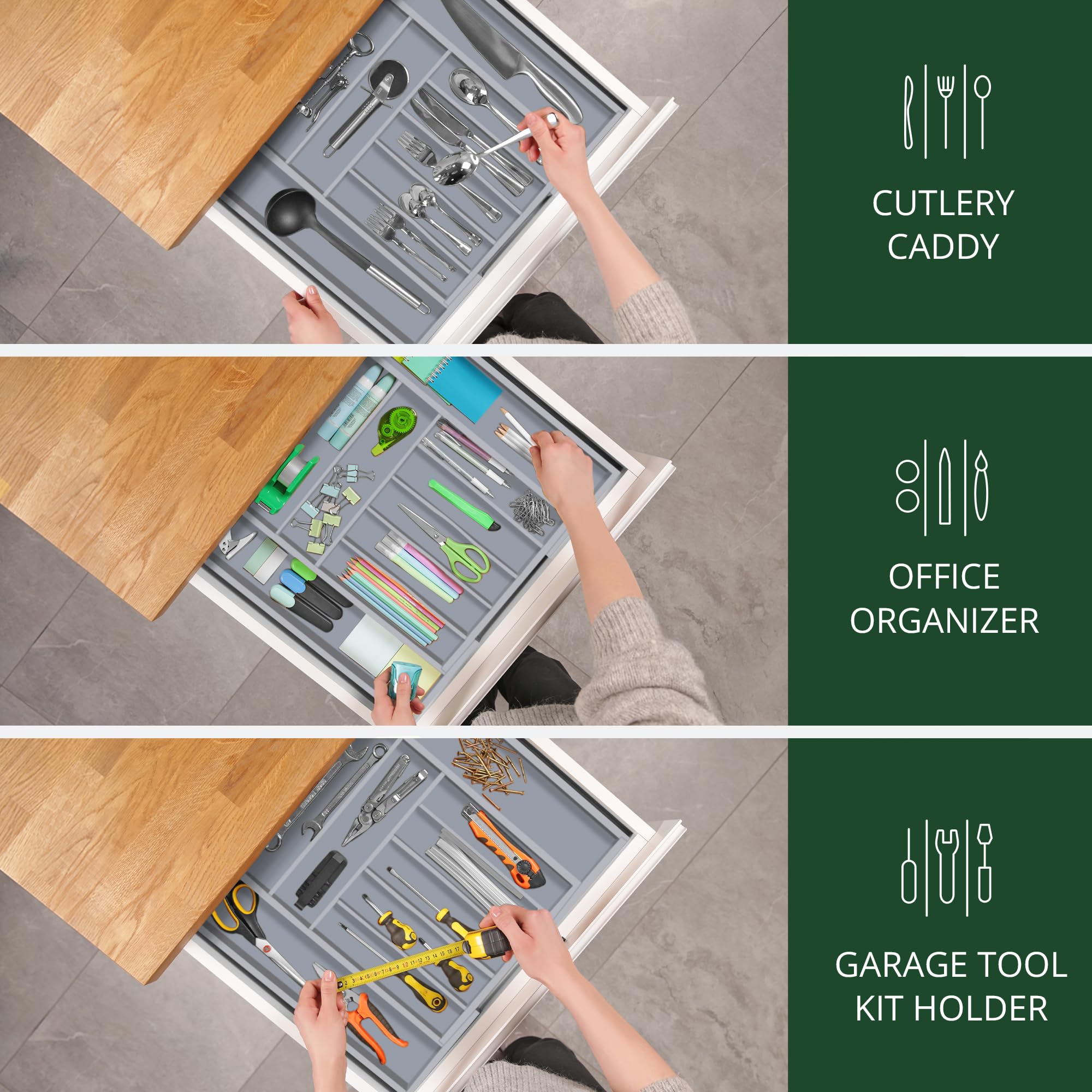 Kitchen drawer storage essentials with deep compartments