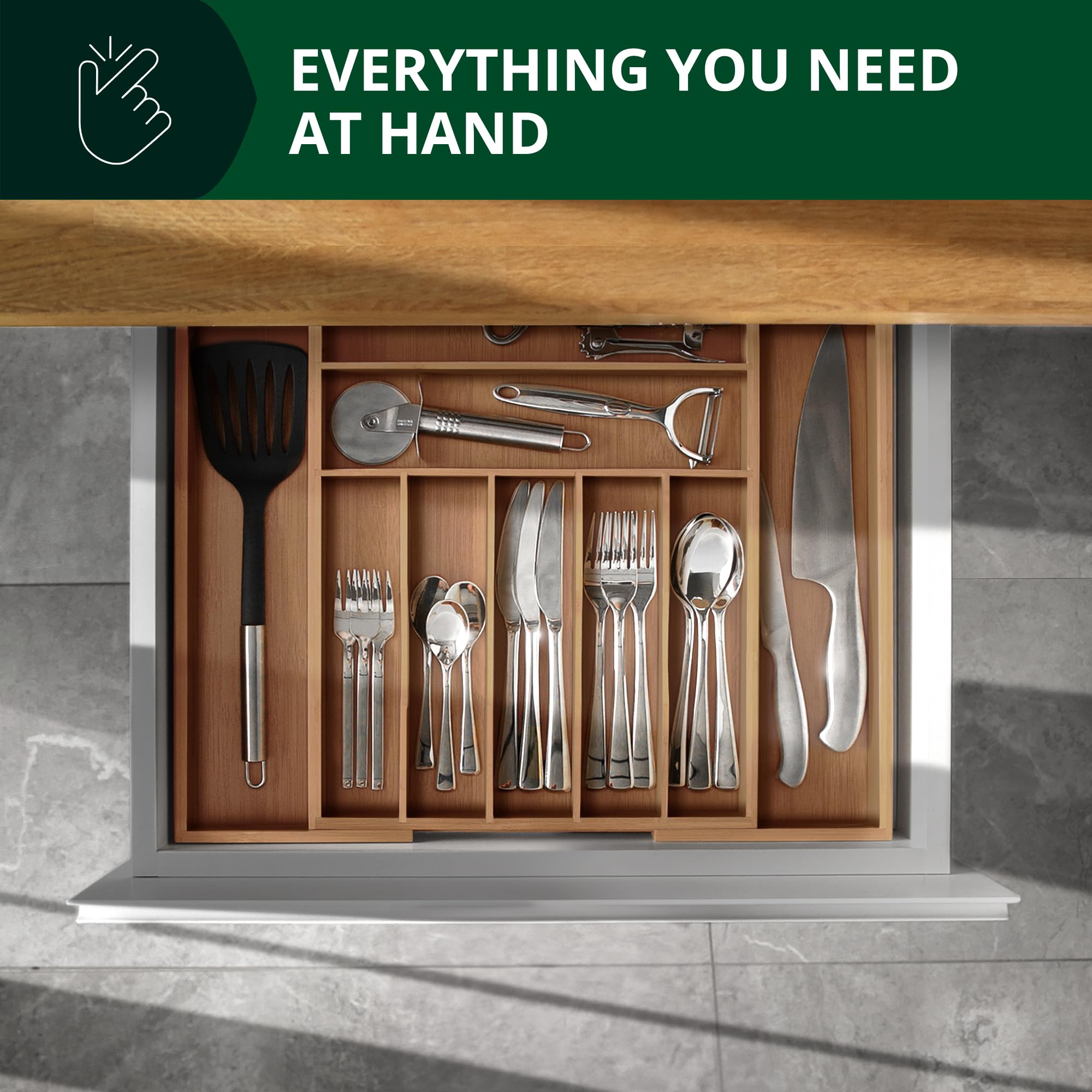 Kitchen utensil holder by Royal Craft Wood aids easy access to spatulas and ladles