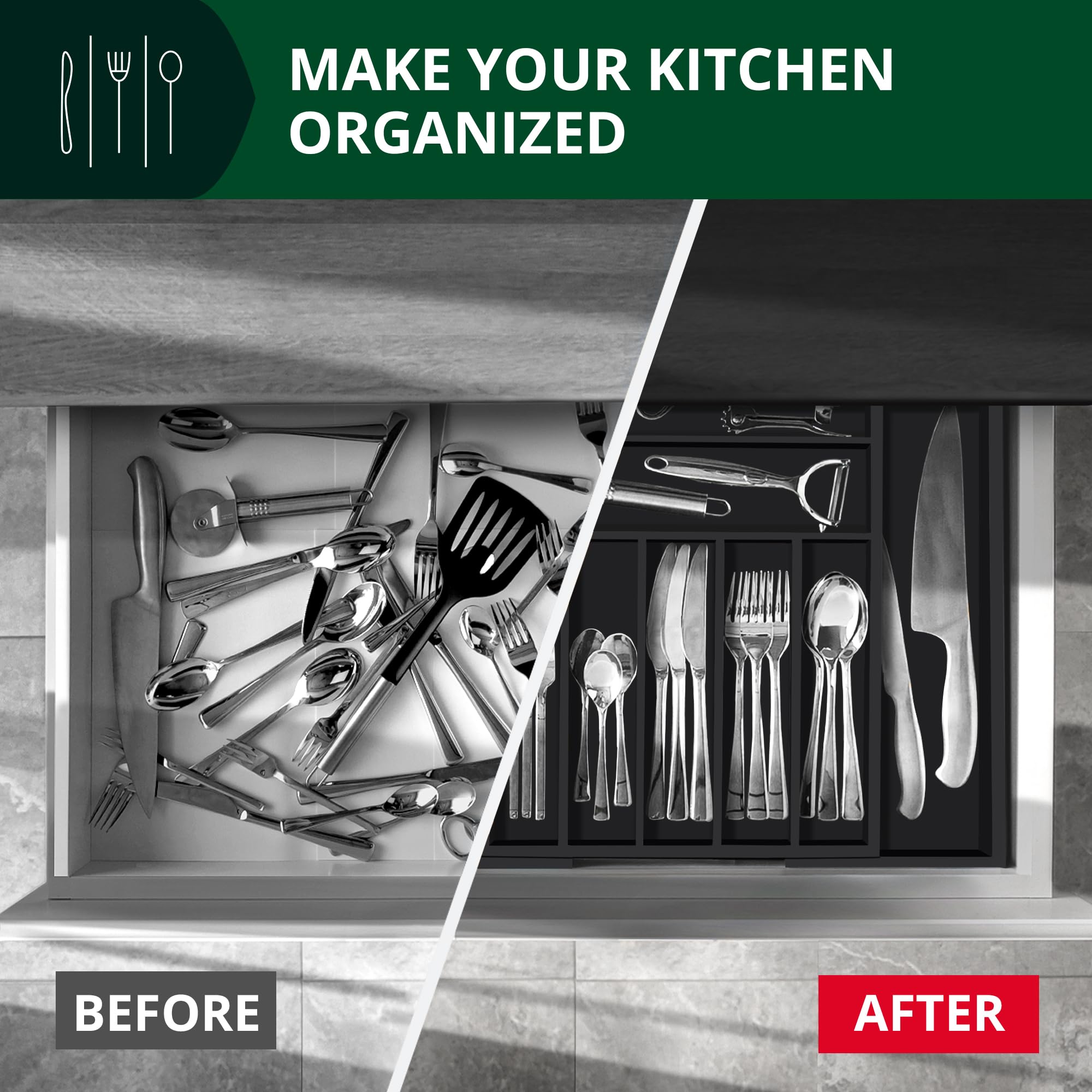 ROYAL CRAFT WOOD kitchen utensil holder in-drawer keeps tools accessible