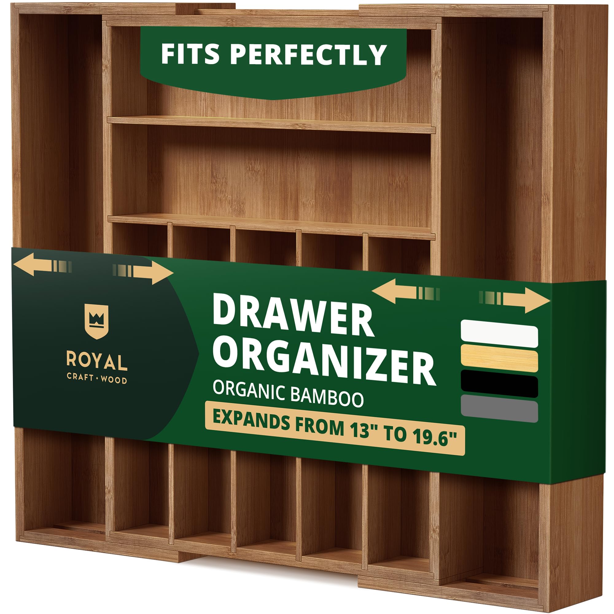 Royal Craft Wood luxury bamboo drawer organizer with 9 slots to keep cutlery organized