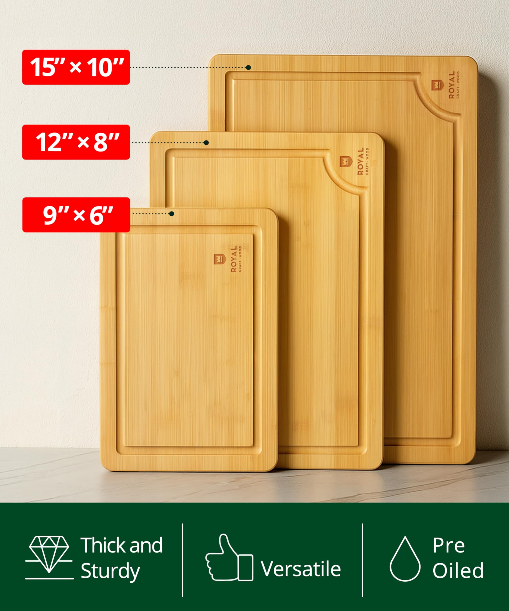 ROYAL CRAFT WOOD board with built-in side handles for easy transfer to the table