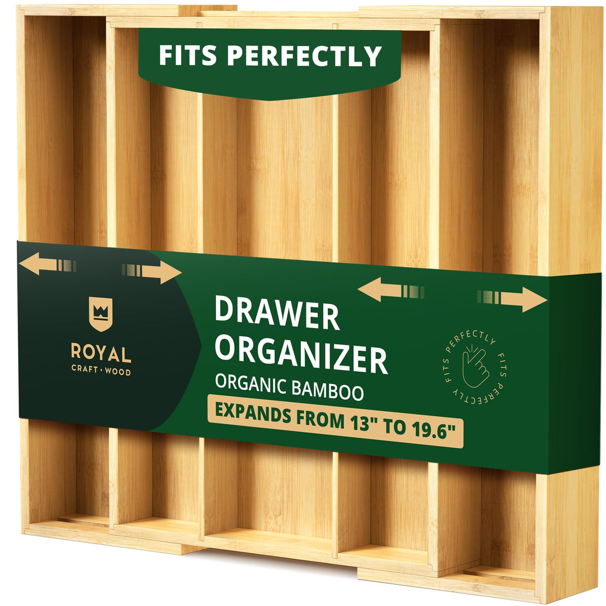 ROYAL CRAFT WOOD silverware organizer in extended drawer keeps utensils neatly organized
