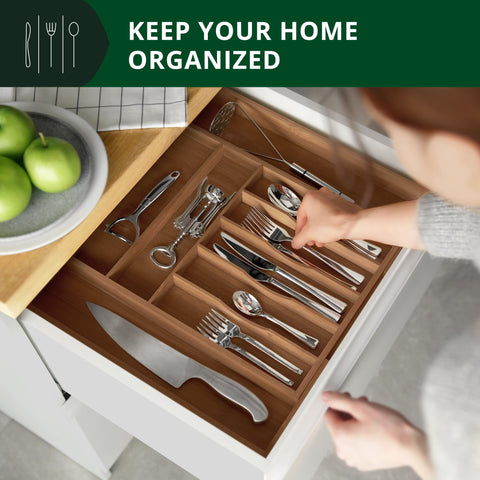 Royal Craft Wood silverware organizer tray keeps kitchen utensils neatly in place