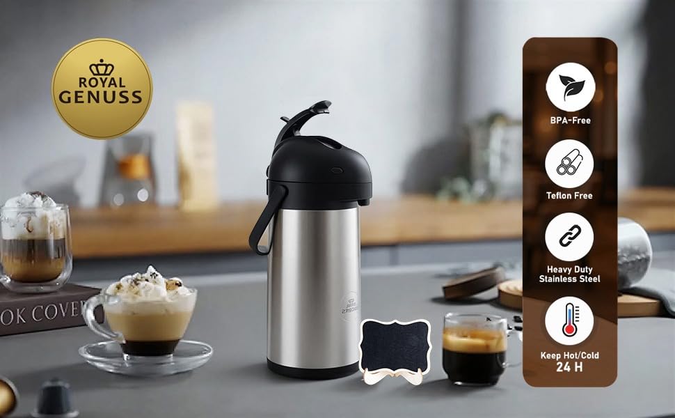 Royal Genuss airpot preserves hot beverages for up to 24 hours