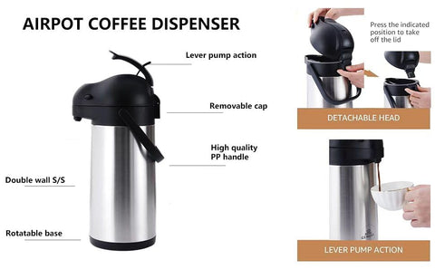 Royal Genuss airpot dispenser 74oz table tent sign included for easy labeling