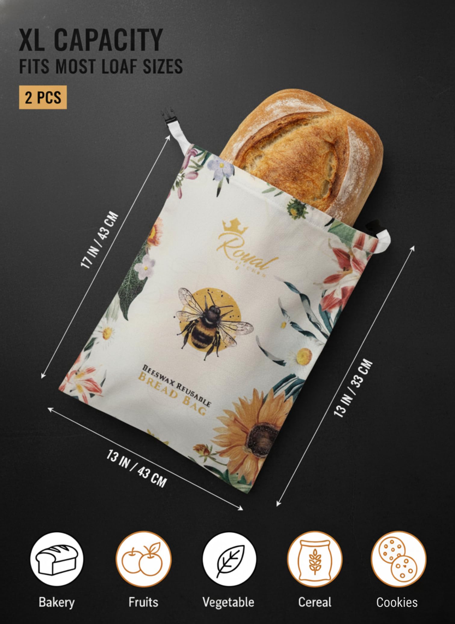 Royal Kitchen kitchen two-bag set on counter demonstrates sustainable bread storage options.