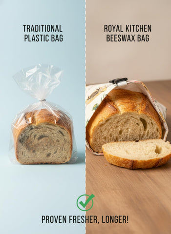 Royal Kitchen organic cotton bread bag texture shows breathable, reusable storage.