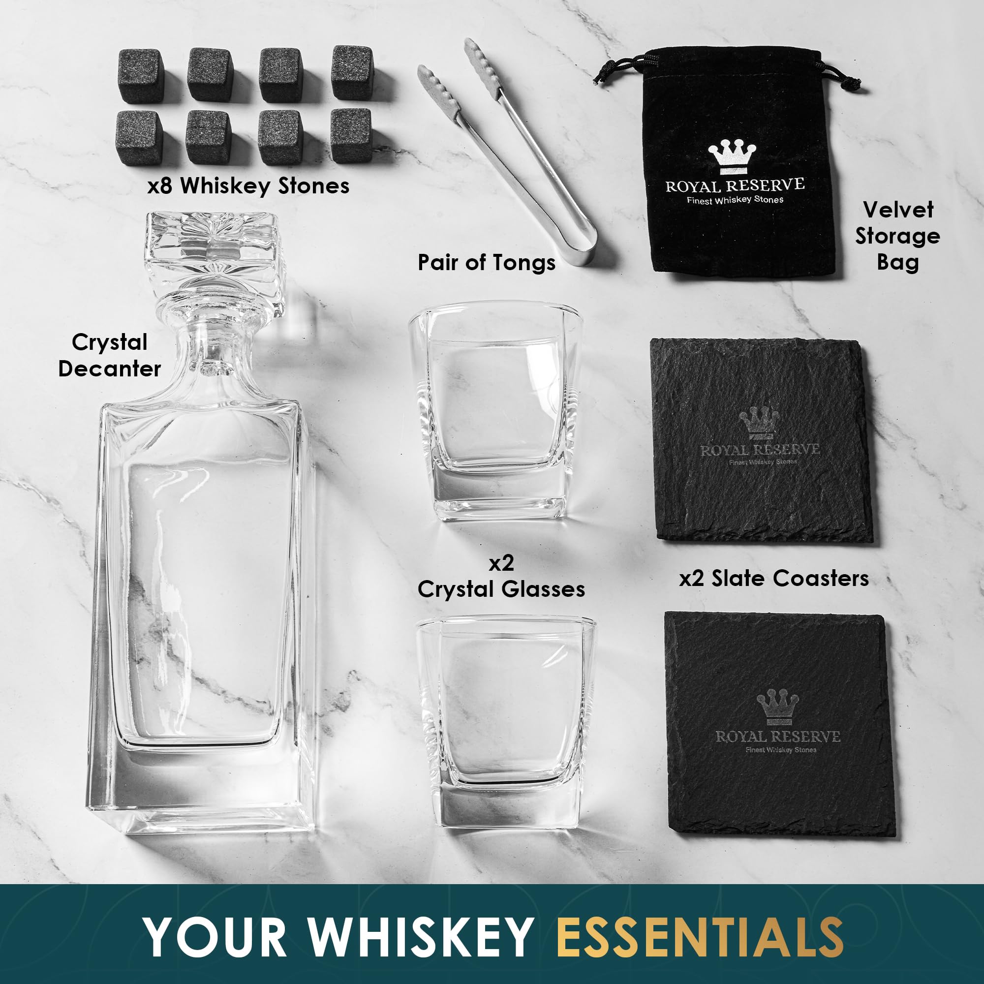Royal Reserve coasters protect surfaces while showcasing your collection.