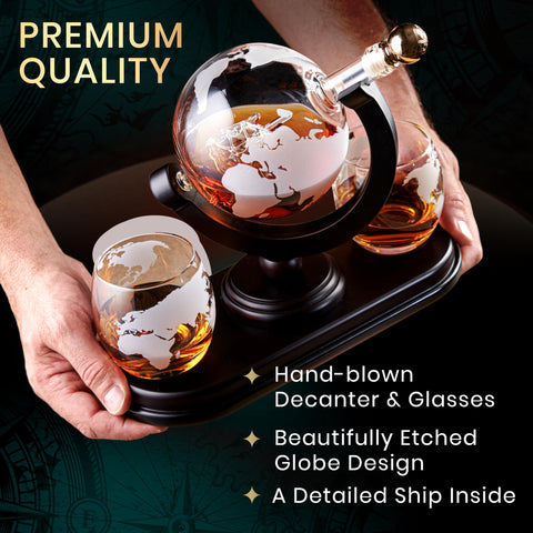 Royal Reserve globe whiskey glasses etched with map boost tasting presentation