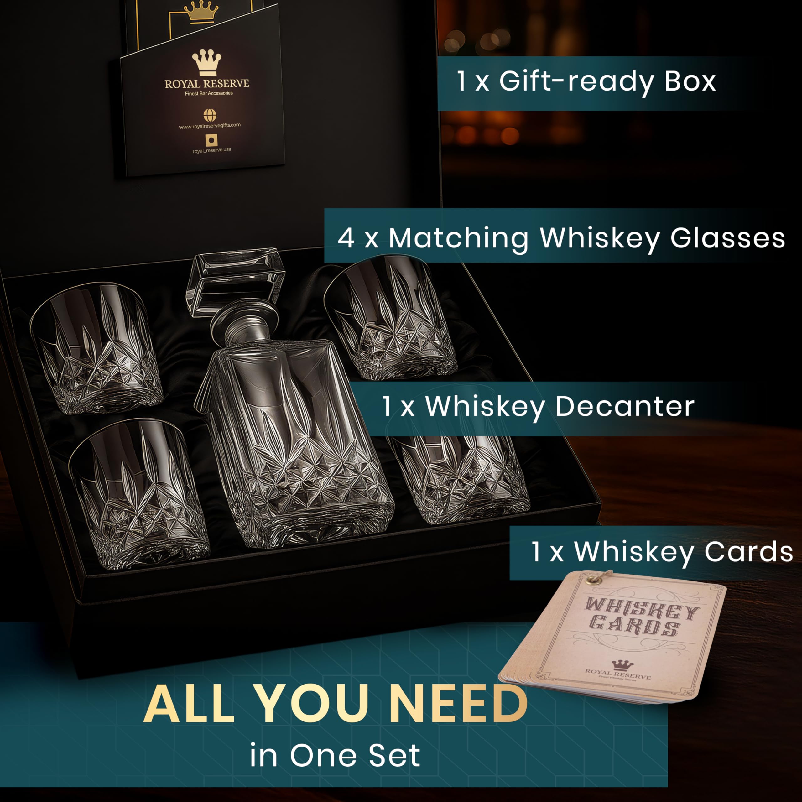 Royal Reserve versatile set fits whiskey, cocktails, wine, or water.