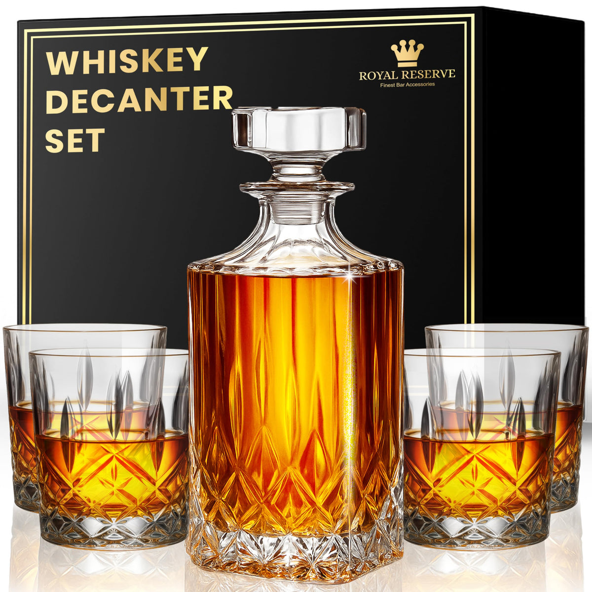 Royal Reserve whiskey decanter 24oz presents aroma-rich pours in lead-free crystal.